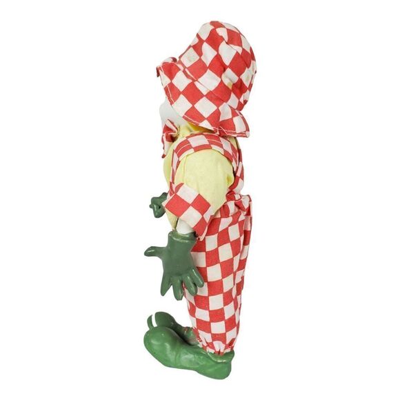Clown Doll with Hat 9" Figurine Green Hands And Feet Red Checkered Overalls - Picture 2 of 10